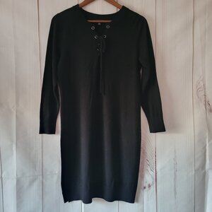 Torrid Plus Sz 2 Black Sweater Dress, Midi Jersey Lace Up T-Shirt Dress, EUC